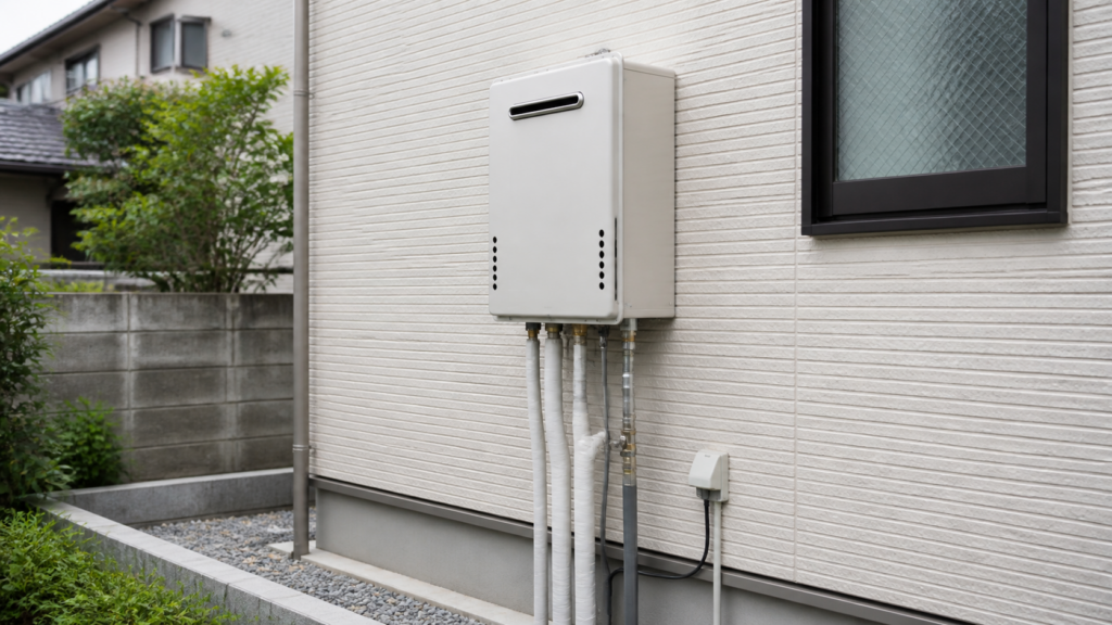 住宅の壁に設置された給湯器